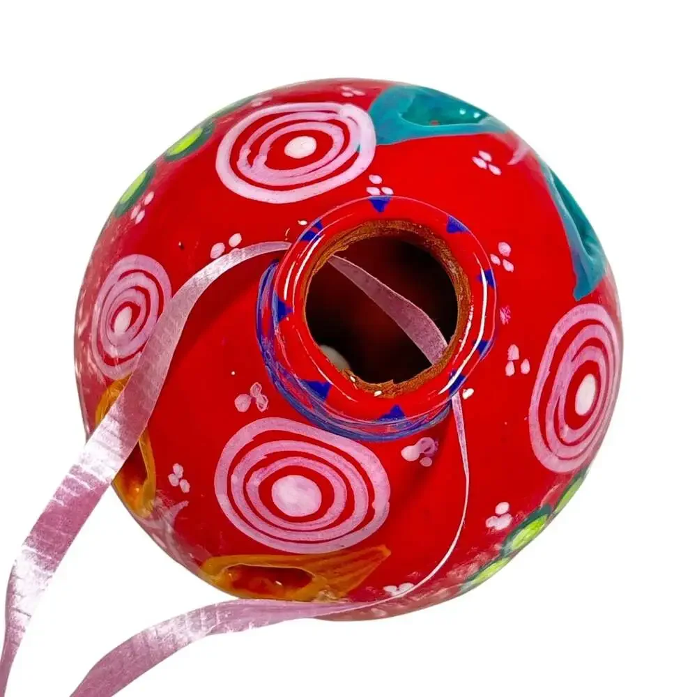Pink Taravera Mexican Folk Art Clay Hand Painted Christmas Ornament Ball Floral